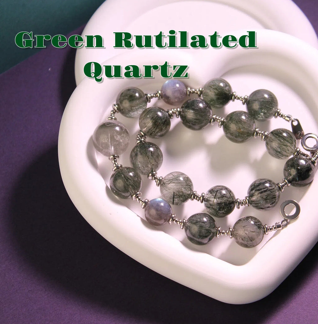 Natural Green Rutilated Quartz Bracelet for Women & Men, Wealth-Attracting & Career-Boosting Crystal Bracelet, Single - Loop Couple Jewelry Gift