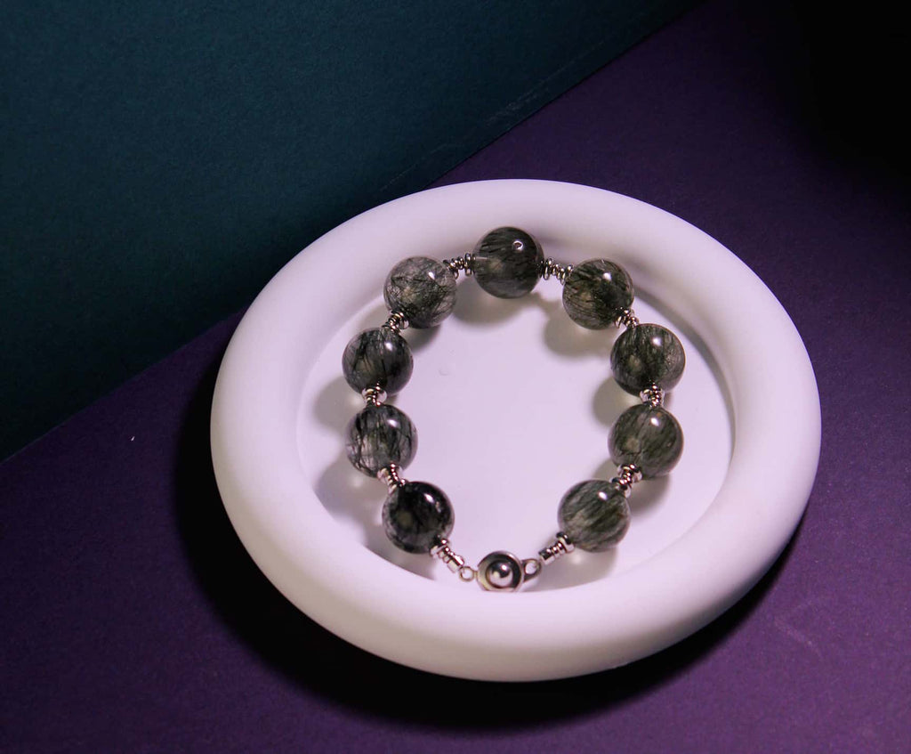 Natural Green Rutilated Quartz Bracelet for Women & Men, Wealth-Attracting & Career-Boosting Crystal Bracelet, Single - Loop Couple Jewelry Gift