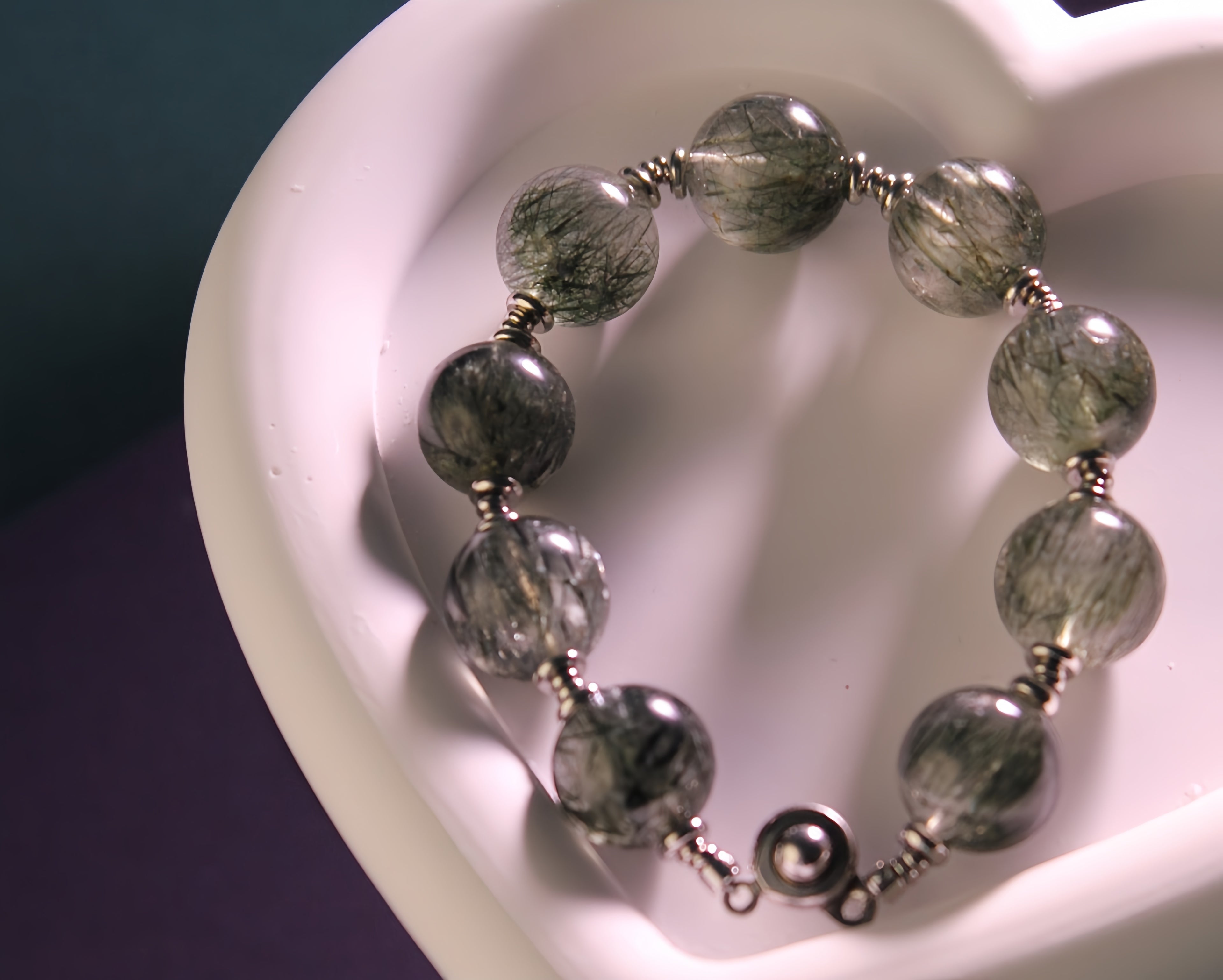 Natural Green Rutilated Quartz Bracelet for Women & Men, Wealth-Attracting & Career-Boosting Crystal Bracelet, Single - Loop Couple Jewelry Gift