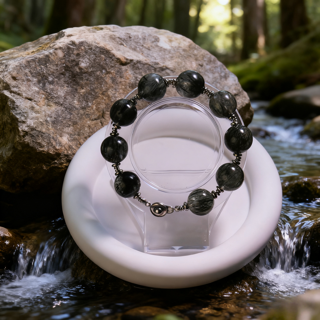 Natural Green Rutilated Quartz Bracelet for Women & Men, Wealth-Attracting & Career-Boosting Crystal Bracelet, Single - Loop Couple Jewelry Gift